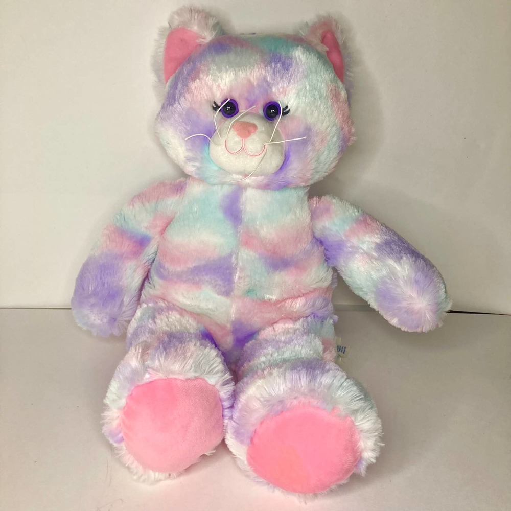 Build A Bear Plush Pastel Swirl Kitty Cat Stuffed Animal Pink Purple Blue 16"
